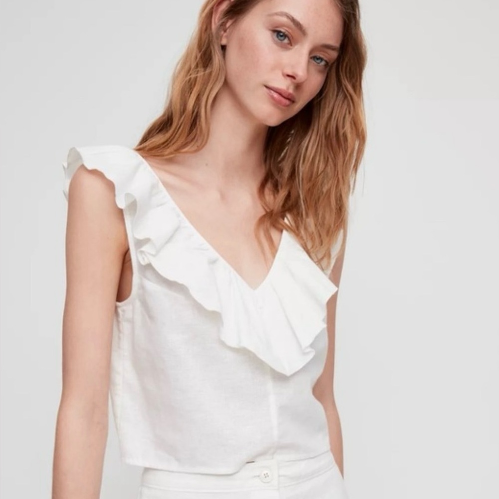 Sunday Best 100% linen v-neck white crop top